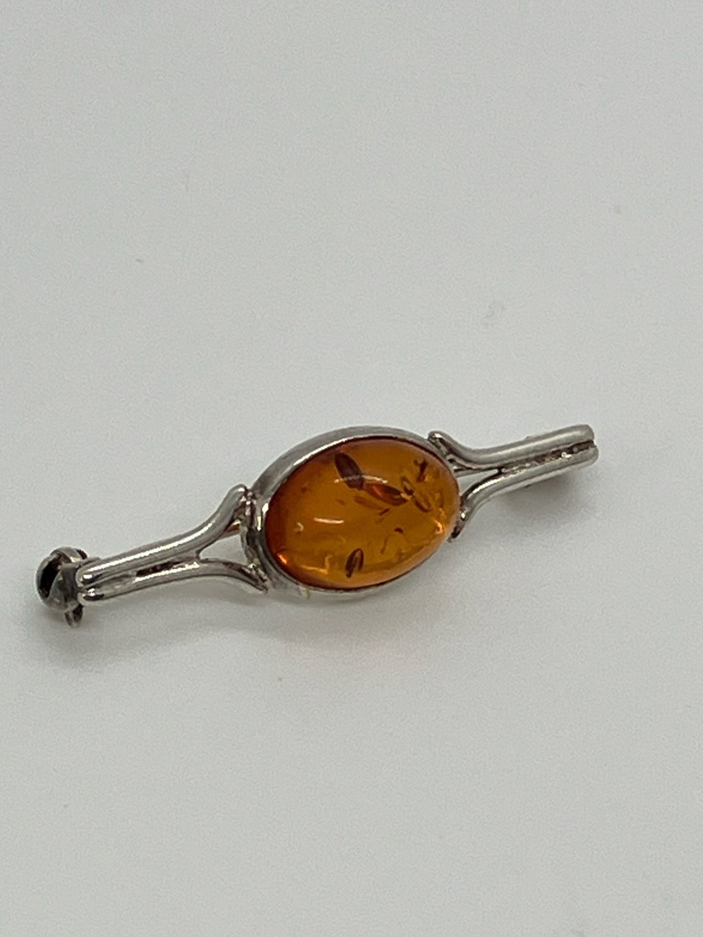 Vtg 925 Sterling Silver Baltic Amber Art Deco Style Bar Brooch Pin - Picture 3 of 11